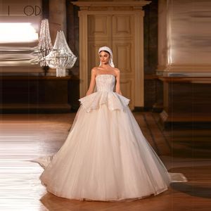 Princess Ball Wedding Dresses Strapless Lace Top Bridal Gown Glitter Tulle Vestidos de Novia Chapel Trian 326 326