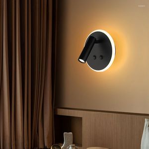 Wall Lamps 10W LED Sconce Reading Light Fixture Ambient Circle Lamp Rotatable Bedside Spotlight DualSwitch White/Black Shell Bedroom