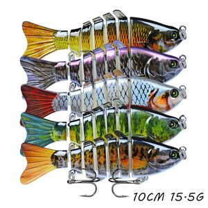 5pcs lot 10cm 15 5g çok bölümlü balık sert yemler çok renkli karışık 6# kanca dikenli kancalar balıkçılaşma dişli pesca tackl2699