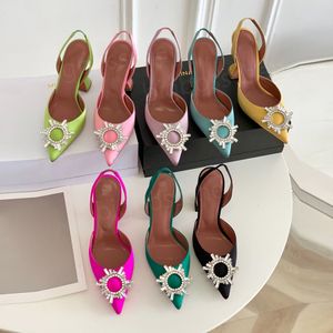 Amina Muadd High Heels Women's Formall Stileetto Heel Sandals Designer Fashion Luxuryひまわりラインストーンバックルポイント10cmサテンウェディングドレスシューズサイズ35-41