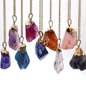 Pendant Necklaces Wholesale 10 Pcs Light Yellow Gold Color Irregular Shape Crystal Dyed Link Chain Necklace Charm Jewelry
