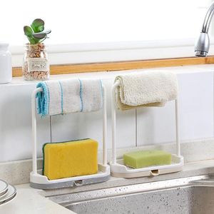 Hooks Kitchen Towel Drying Rack Sink Soap Dish Cloth Scrubbers Holder With Removable Drainer Tray Storage