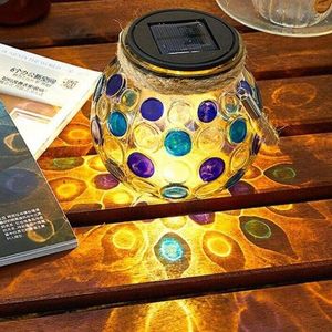 Nattljus Mosaik Solar Light Outdoor Hanging Lantern Waterproof Table Lamp f￶r Garden Indoor Decoration Yard Decor F9G2