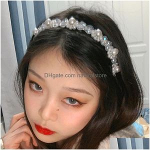 Opaski na głowę Nowy koreański styl z białymi imitacją Perły dla Bride Hair Accessories Kobiet Kobiety Wedding Party Biżuteria Dostawa Dh8ml