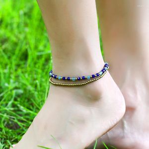 Anklets Fashion Wax Rope Braided Anklet Women's Crystal Foot Chains Semi-precious Stone Beaded Jewelry Bohemia Beach Yoga Bell