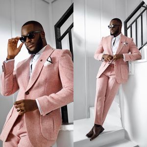 Tuxedos de lã rosa Tuxedos 2 peças Designer fatos de casamento de inverno personalizados para roupas formais de negócios