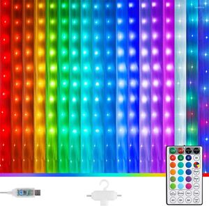 Strings 3x3m 300 LED RGB Janela cortina de corda Luz ao ar livre fada pendurada com luzes de cascata de Natal remotas