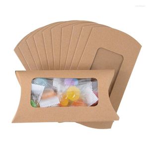 Confezione regalo 10/20 pezzi Scatole di caramelle di carta kraft Scatola di imballaggio trasparente a forma di cuscino per la festa di compleanno di nozze Forniture per bambini