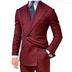 Men's Suits 2022 Elegant Mens Custom 2 Pieces Double Breasted Peaked Lapel Slim Fit Trajes Para Hom Blazer For Wedding Groom