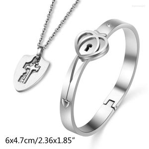 Necklace Earrings Set Lock Bracelet And Key Titanium Steel Couples Jewelry Romantic Gift For Valentines Day Birthday Christmas H8WF