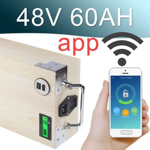48V 60AH APP Lithium ion Electric bike Battery Phone control USB 2.0 Port Electric bicycle Scooter ebike Power 3000W Wood