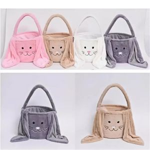 Plush Easter Bunny Basket Festly Long Ears Rabbit Bucket Easters Egg Storage Bag Kids Candy Gift Tote Bags Festival Party Decor SS1214