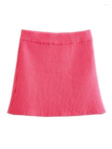Spódnice ZXQJ Women 2023 Fashion Rite Knit Mini spódnica Vintage High talle z elastycznym paskiem żeńska