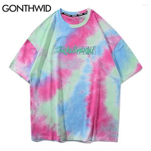 Magliette da uomo Streetwear Tie Dye Tees Hip Hop Graffiti Stampa magliette a maniche corte Mens Harajuku Pantaloni a vita bassa Casual Top Moda