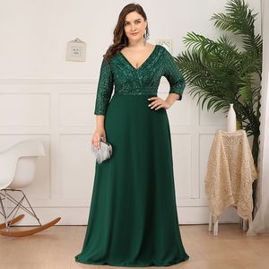 Vestido de noite europeu e americano plus size manga média decote em V lantejoulas festa EP00751