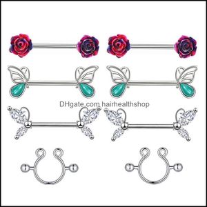 Body Arts 14G Rose Flower Nipple Ring Butterfly Piercing Barbell For Women Jewelry Drop Delivery Health Beauty Tattoos Art Dhp8R