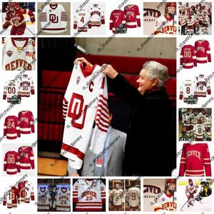 Хоккей в колледже носит 2022 г. NCAA Frozen Four Championship Custom Pioneers Pioneers du Hockey Jersey 10 Дэвид Маковски 44 Крис Батлер 26 Пол Стасти 25 Мэтт