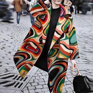 Herr t -skjortor 2023 2022 Spring Autumn Fashion Casual Women's Print Trench Coat Long Outerwear Loose Clothes For Lady Lapel