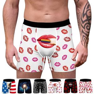 Underpants Sexy Underwear Men Breathable Boxers Briefs Sports Lips Printed Comfortable Boxershorts Calzoncillo Hombre Large Size