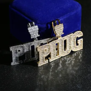 Iced Out Bling 5A CZ Plug Hänge Halsband Charm Micro Pave Full Cubic Zironica Stone Hip Hop Mode Cool Letter Smycken Herr