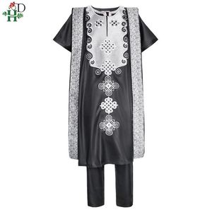 Etniska kläder HD African Agbada för män Robe Shirt Pants 3 PCS Set 2021 Dashiki Brodery Ensemble Homme Wedding Fashion Attir299y