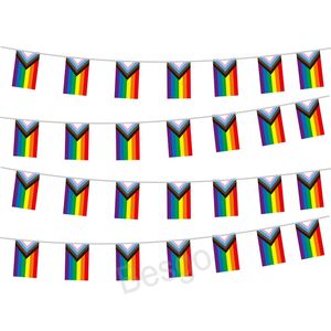 14x21cm Rektangel Rainbow String Flags Ballpoint Polyester Gay Pride Triangle Flag Decoration LGBT Lesbian Rainbows Hanging Banners BH7335 TQQ