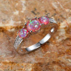 Wedding Rings Fashion Female Purple Fire Opal Stone Ring Small Round Silver Color Jewelry Vintage For Women