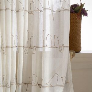 Gardin American Country Bird Embroidered Window Gardiner Linne Volie Screen Tulle For Living Room Cortinas Rideaux CL-140