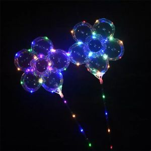 LED Bobo Ball Plum Blossom Shape Luminous Balloon with 3M String Lights 70cm Pole Balloon Xmas Wedding Party Decoration Couples Kids Toys Gifts
