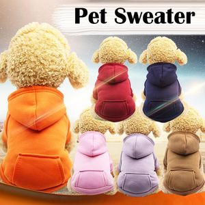 ドッグアパレル秋の冬のペットセータープルオーバーフード付きポケット2本足のスポーツ風力猫テディベアの衣類用品