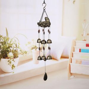 Dekorativa figurer iHome Creative Harts Bird's Nest Wind Chime Pendant Brass Bell Metal Outdoor Garden Bird 2022