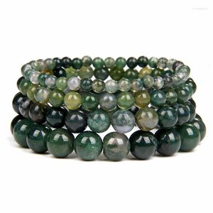 Strand Natural Moss Agat Beaded Bracelet 4/6/8/10mm Beads Stretch Bracelets For Women Men Elastic Rope Energy Reiki Meditation Jewerly