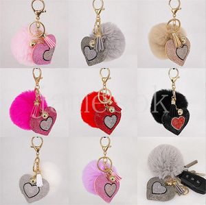 Pompom Keychain Rhinestone Heart Women's Bags Key Ring Handgjorda Accrsories Keychains hängen Charmiga upphängningsdekoration DE930