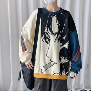 Men's Hoodies Round Neck Anime Printed Sweatshirts For Youth Japanese Unisex Patchwork Hip-hop Skateboard Shirt Streetwear Pullover Jersey