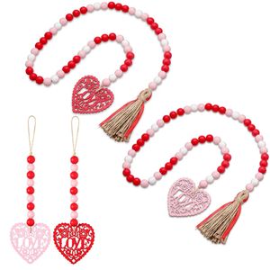 DIY Wooden Home Decoration Heart Beaded Handmade Garland With Rustic Tassel Garlands For Rattan Macrame Wall Hanging Boho Gift