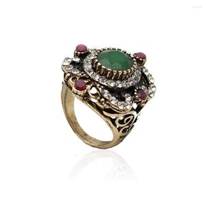 Ringas de cluster mulheres turcas vintage anel de flor retro bohemia resina antiga de noiva dourada jóias de casamento do presente solar -spicems