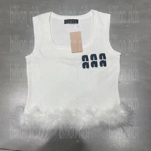 Brand Women T Shirt Sexy Sleeveless Knit Vest Tops White Black Bottom Fur Design Knitted Tanks