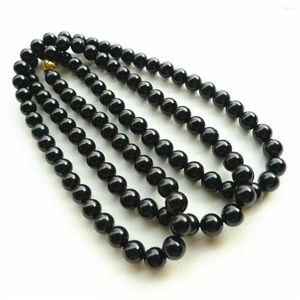Ketten 6 8 mm runde natürliche schwarze Onyx-Halskette 108 Stück Buddha-Stein-Perlen-Schnur Halloween-Geschenke Unisex-Pullover-Kette Modeschmuck