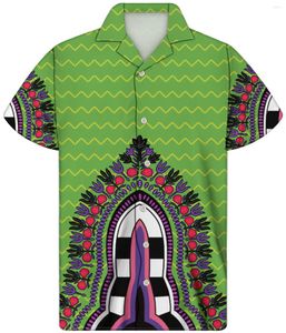 Men's Casual Shirts Factory Outlet Custom Men's Cuban Shirt African Tribe Green Background Retro Style Stripes Print Top Quality Short