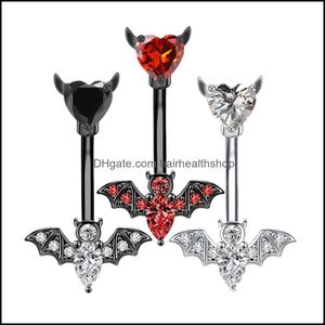 Body Arts 14g Bat Belly Button Ring Smycken 316L Surgical Steel Bar CZ Navel Barbell Drop Delivery Health Beauty Tattoos Art DH0ZV