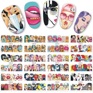 12pcs Set Pop Art Designs Decal Diy Transfert d'eau Nail Art Sticker Cool Girl Lips D￩corations Full Wraps Nails Jibn385-396228S