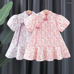 Girl Dresses Floral Baby Qipao Toddler Infant Chinese Style Chi-pao Cheongsam 1 2 Year Birthday Gift Born Clothes Summer