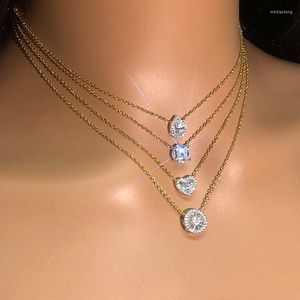 Pendant Necklaces Heart Chains Necklace For Women Aesthetic Waterdrop Shiny Iced Out Zircon Crystal Choker Korean Fashion Jewelry Gift