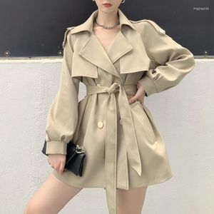 Women's Trench Coats 2022 Autumn Winter Khaki Women's Coat Sashes Fashion Lantern Sleeve Double Breasted Casual Office OL Windbreaker