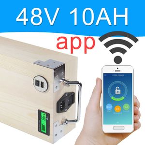 App 48V 10AH Electric Bike LifePo4 Batteripaket Telefonstyrning Elektrisk cykelskoter Ebike Power 500W Wood