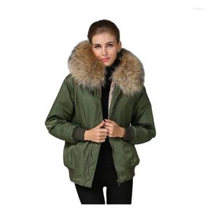 Women's Fur Top Natural Raccoon Hoodies With Faux Lined Winter Bomber Parka Wear For MR OR MRS