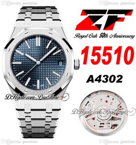 ZF 1551 50º aniversário A4302 Relógio automático de homens 41mm Ultra-F-F-Fim 10.5mm Blue Textury Stick Stick Stainless Steel Super Edition Relógios PureTime C3