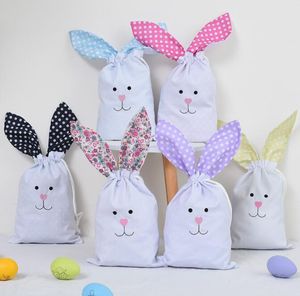 Novely Easter drawstring bags festival party wedding decoration candy gift bag Cute long ears kids Easter eggs hunt basket cartoon rabbit handbag