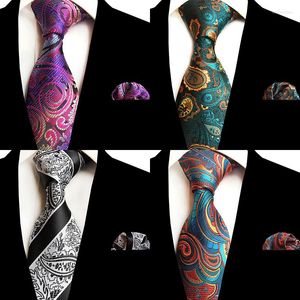 Papillini da prua set di cravatta da rbocomen set viola giallo paisley a strisce a strisce fazzoletto da 8 cm tascabile in tasca per uomini matrimoni