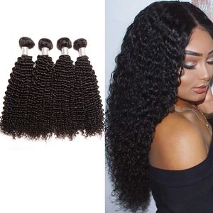 4 Pcs Malaysian Brazilian Human Hair Extensions Kinky Curly Double Wefts Natural Color 10-32inch Four Bundles